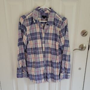 Talbots Size M Plaid Flannel Shirt Blue Pink White Button Down Women’s